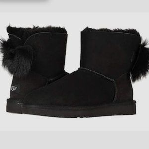 UGG fluff bow mini boots